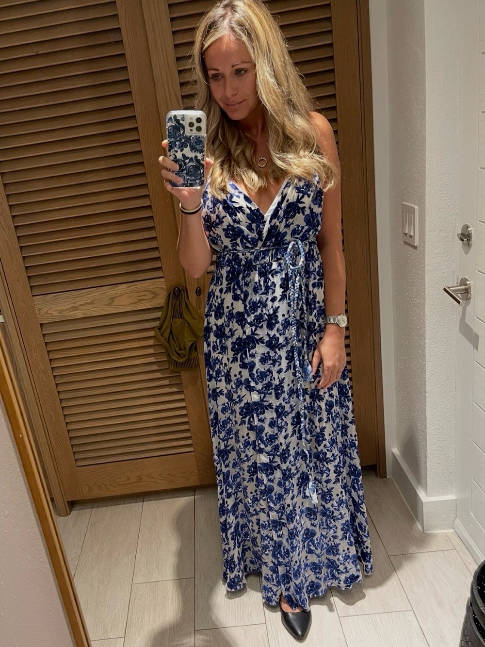 Alice + Olivia Navy Blue and White Floral Wrap Maxi Dress